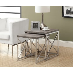 Monarch Specialties 2-Piece Nesting Table Set With Criss-Cross Legs, Square, Dark Taupe/Silver