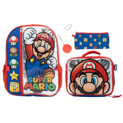 Accessory Innovations 5-Piece Kids' Licensed Backpack Set, Super Mario