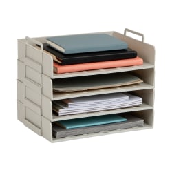 Mind Reader Stackable Paper Trays, 11"H x 10"W x 13-3/4"D, Beige, Set Of 4 Trays