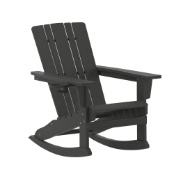 Flash Furniture Halifax All-Weather Adirondack Chair with Cup Holder and Pull-Out Ottoman, Black
