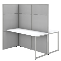 Bush Business Furniture 60"W 2-Person Cubicle Desk Workstation With 66"H Panels, Pure White/Silver Gray, Standard Delivery