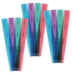 SAFE-T® Plastic UltraFlex™ Ruler, 12", Assorted Colors, Pack Of 12