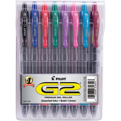 Pilot G2 Retractable Gel Pen, Bold Point, 1.0 mm, Assorted Barrels, Assorted Ink Colors, Pack Of 8