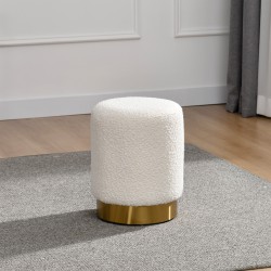 Glamour Home Bellini Bouclé Fabric Ottoman, 16-1/2"H x 13"W x 13"D, White/Gold