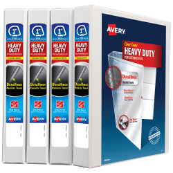 Avery® Heavy-Duty View 3 Ring Binders, 1" One Touch Slant Rings, White, Pack Of 4