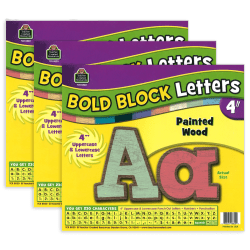 Teacher Created Resources Letters Combo Pack, 4", Painted Wood Design Bold Block, 230 Characters Per Pack, Set Of 3 Packs