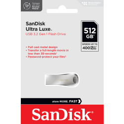 SanDisk Ultra Luxe USB 3.2 Flash Drive, 512GB, Silver