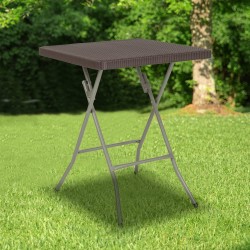 Flash Furniture Square Rattan Plastic Folding Table, 29"H x 23-1/2"W x 23-1/2"D, Brown