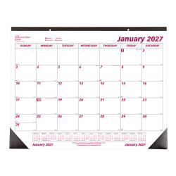 2027 Brownline Monthly Desk Pad Calendar, 22" x 17", Burgundy/White, January To December, C1731, Total Qty 1