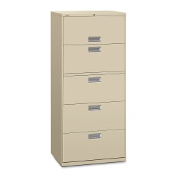 HON® 600 20"D Lateral 5-Drawer File Cabinet With Lock, Putty