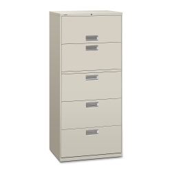 HON® 600 20"D Lateral 5-Drawer File Cabinet With Lock, Light Gray