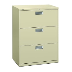 HON® 600 20"D Lateral 3-Drawer File Cabinet With Lock, Putty