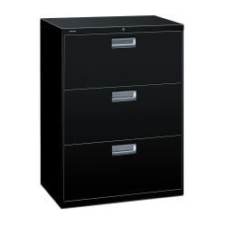 HON® Brigade® 600 30"W Lateral 3-Drawer File Cabinet, Metal, Black
