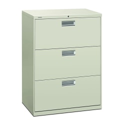 HON® 600 30"W x 18"D Lateral 3-Drawer File Cabinet With Lock, Light Gray