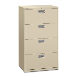 HON® 600 30"W Lateral 4-Drawer Standard File Cabinet With Lock, Metal, Putty