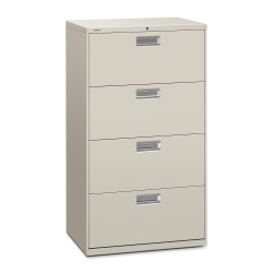 HON® 600 30"W x 18"D Lateral 4-Drawer File Cabinet With Lock, Light Gray