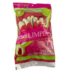 Casa Limpia Anti-Slip High-Quality Latex Gloves, Medium, Pink/White, 1 Pair Per Pack