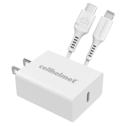cellhelmet® 20-Watt Single-USB Power Delivery Wall Charger With USB-C® To Lightning® Round Cable, 3', White