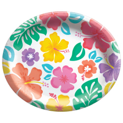 Amscan Summer Hibiscus Oval Paper Plates, 10" x 12", Multicolor, 20 Plates Per Pack, Set Of 2 Packs