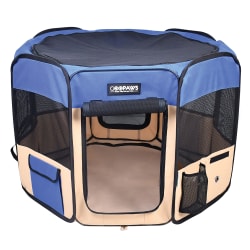 Jespet®, Inc. Portable Pet Exercise Soft-Side Playpen, 24"H x 45"W x 45"D, Blue/Beige