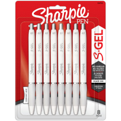 Sharpie® S-Gel Fashion Barrel Gel Pens, Medium Point,  0.7 mm, White Barrels/Black Ink, Pack Of 8 Pens