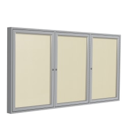 Ghent 3-Door Enclosed Vinyl Bulletin Board, 48" x 96", Aluminum Frame, Ivory