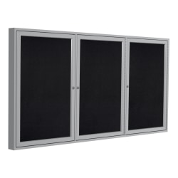 Ghent® 3-Door Enclosed Rubber Bulletin Board, 48" x 96", 90% Recycled, Black Satin Aluminum Frame
