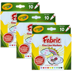 Crayola® Fine Line Fabric Markers, Assorted Colors, 10 Markers Per Box, Set Of 3 Boxes