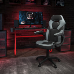Flash Furniture Gaming Desk And Racing Chair Set With Cup Holder And Headphone Hook, Gray