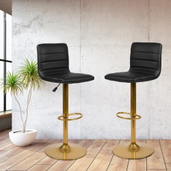 Flash Furniture Modern Vinyl Adjustable Height Barstool with Horizontal Stitch Back, Set of 2, Black Vinyl/Gold Frame