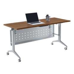 WorkPro® AnyPlace Flip-Top Nesting Training Table With Modesty Panel, 60"W x 29-1/2"H x 24"D, Walnut/Silver