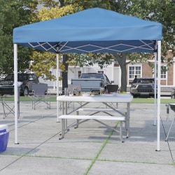 Flash Furniture 8'x8' Pop Up Event Canopy Tent with Carry Bag and Folding Bench Set - Portable Tailgate, Camping, Event Set, Blue