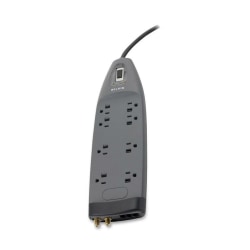 Belkin 8 Outlet Surge Protector with 6ft Power Cord for Home, Office, Travel, Computer Desktop - Black - 3550 Joules - Gray - Right Angle - 8 x AC Power - 1875 VA - 3390 J - 125 V AC Input - Cable Modem/DSL/Fax/Phone, Coaxial Cable Line - 6 ft
