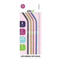 Ello Stainless-Steel Straws With Wire Brush, Metallics, Pack Of 4 Straws