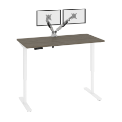 Bestar Viva Electric 60"W Standing Desk With Monitor Arms, Walnut Gray