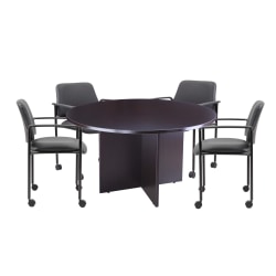 Boss Office Products Round Table And 4 Stackable Guest Chairs Set, Mocha/Black
