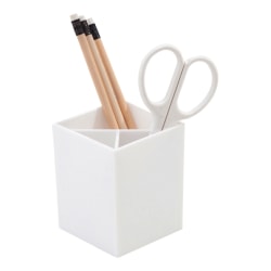 Realspace® White Plastic 3-Compartment Pencil Cup