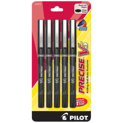 Pilot® Precise™ V5 Liquid Ink Rollerball Pens, Extra Fine Point, 0.5 mm, Black Barrel, Black Ink, Pack Of 5