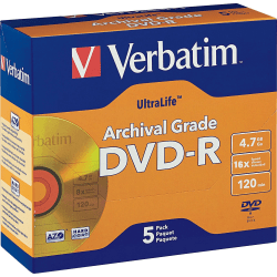 Verbatim® UltraLife™ Archival Grade Gold DVD-R, Pack Of 5
