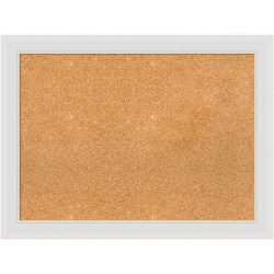 Amanti Art Rectangular Non-Magnetic Cork Bulletin Board, Natural, 32" x 24", Flair Soft White Plastic Frame
