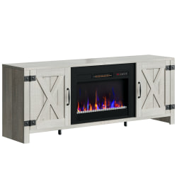 Bestier Farmhouse Fireplace TV Stand Console Table For 70" TVs, 24"H x 63"W x 13-13/16"D, White
