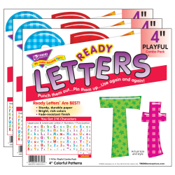 Trend Colorful Patterns Play Combo Ready Letters, 4", Assorted Colors, 216 Letters Per Pack, Set Of 3 Packs