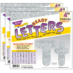 Trend Casual Combo Ready Letters, 4", Silver Sparkle, 182 Letters Per Pack, Set Of 3 Packs