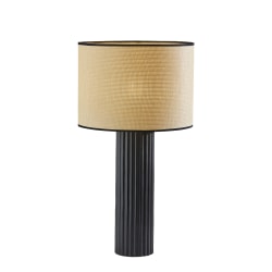 Adesso Primrose Large Table Lamp, 28-3/4"H, Woven Natural Shade/Black Ribbed Ceramic Base