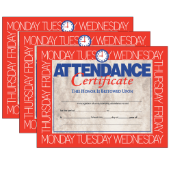 Hayes Certificates, 8-1/2" x 11", Attendance, 30 Certificates Per Pack, Set Of 3 Packs