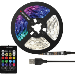 Monster Multi Color & Multi White LED Light Strip - 6.5ft - 0.3" Height - 0.2" Width - LED Bulb - USB Powered, Adjustable Brightness, Self-adhesive - for Bedroom, Office, Living Room