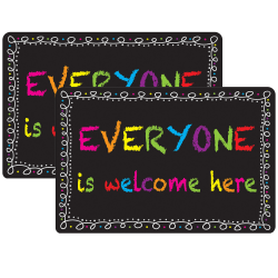 Ashley Smart Poly Welcome Mat With Slip Resistant Backing, 15.5" x 23.5", Chalk Loops Everyone Welcome, Pack Of 2