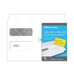 Office Depot® Double-Window Self-Seal Envelopes For 1099-NEC/1099-MISC (2-Up) Laser Forms, 9"W x 5-5/8"H, Total Qty 25
