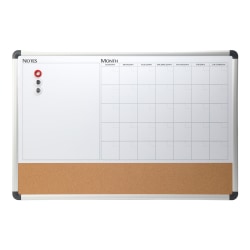 Realspace™ Magnetic Dry-Erase Whiteboard/Cork Calendar Board, 24" x 36", Silver Aluminum Frame