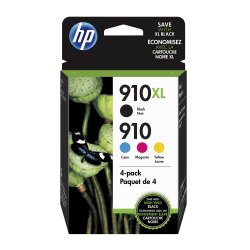HP 910XL/910 High-Yield Black And Cyan, Magenta, Yellow Ink Cartridges, Pack Of 4, 3JB41AN